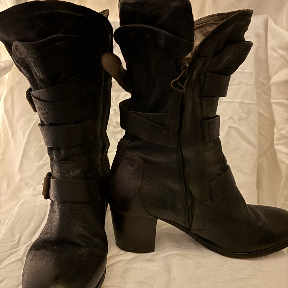 A.S.98 Black Leather Heeled Boots